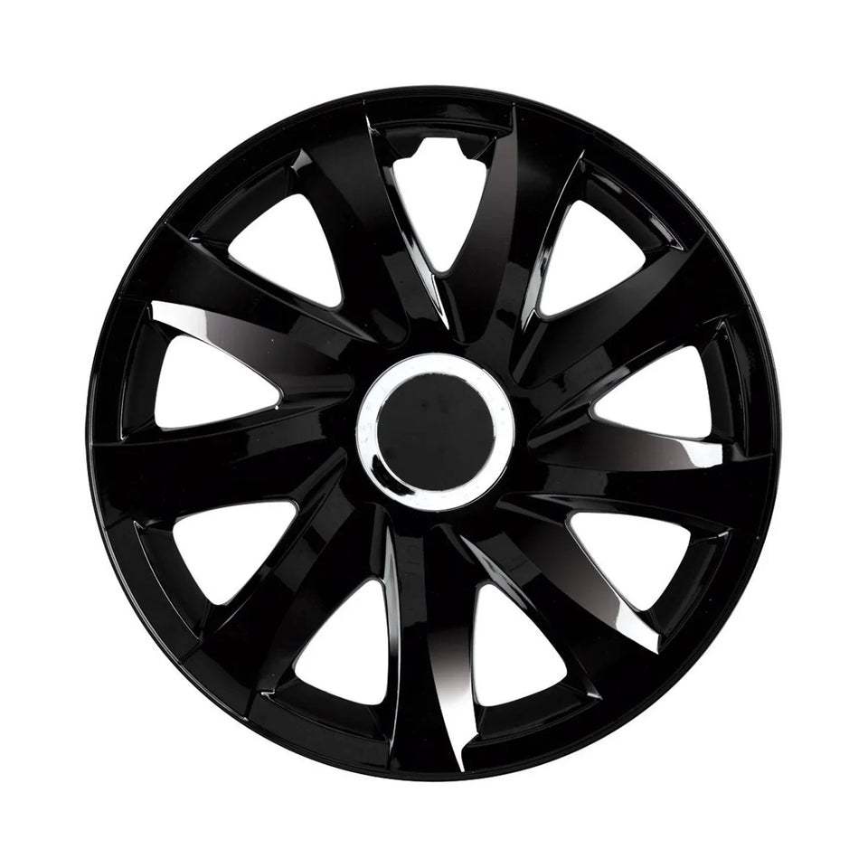 Universal hubcaps 14" DRIFT black lacquer press-on 4 pieces